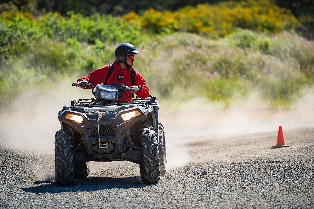 A Canadian Ranger riding an ATV through a designated route during a Canadian Rangers’ exercice.