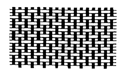 A weave pattern where one weft thread is woven alternatively over and under the warp threads.