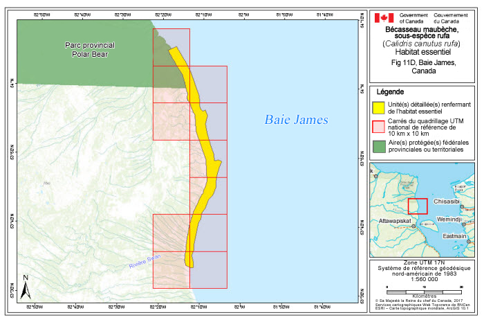 Carte de la région du parc provincial Polar Bear sur la baie James (voir longue description ci-dessous)