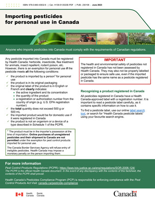 Importing pesticides
for personal use in Canada