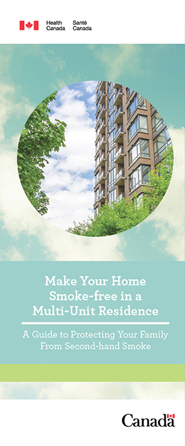 A brochure with an apartment building on it, titled: Make Your Home Smoke-Free in a Multi-Unit Residence