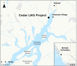 Map showing the location of Cedar LNG Project.