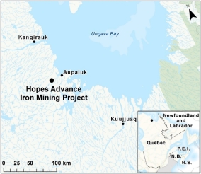 Map showing the location of Hopes Advance Iron Mining Project.