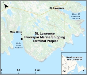 Map showing the location of St. Lawrence Fluorspar Marine Shipping Terminal Project.