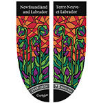 Two banner panels, featuring a stained-glass-like pattern of purple pitcher plant flowers and green foliage, on a red background.