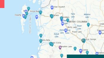 Carte en gros plan de l'emplacement des projets pour lesquels PacifiCan a annoncé un financement