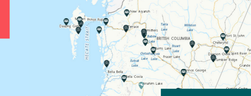 Close-up map of project locations of PacifiCan funding announcements