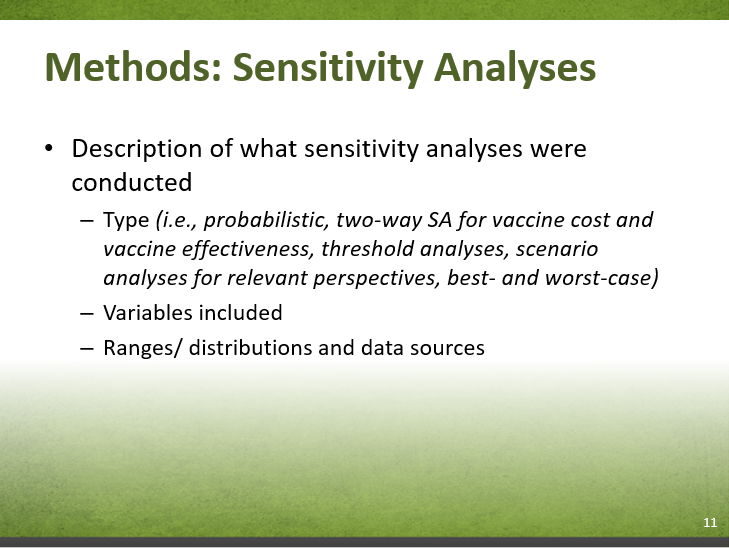 Slide 7-11. Methods: Sensitivity Analyses. Text description follows.