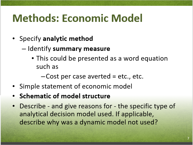Slide 7-7. Methods: Economic Model. Text description follows.
