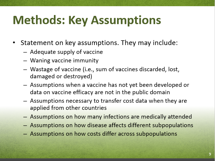Slide 7-9. Methods: Key Assumptions. Text description follows.