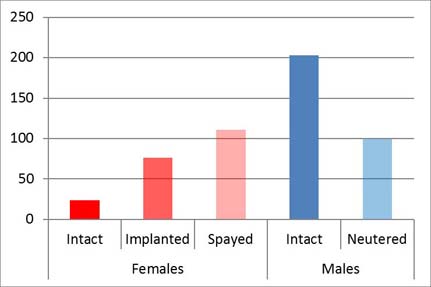 Figure 2: Number of dogs handled in Weeneebayko Area Health Authority communities, 2015
