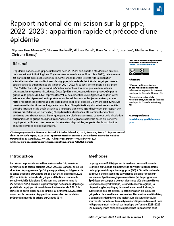 Volume 49-1, janvier 2023 : Veille bibliographique sur la surveillance de la COVID-19