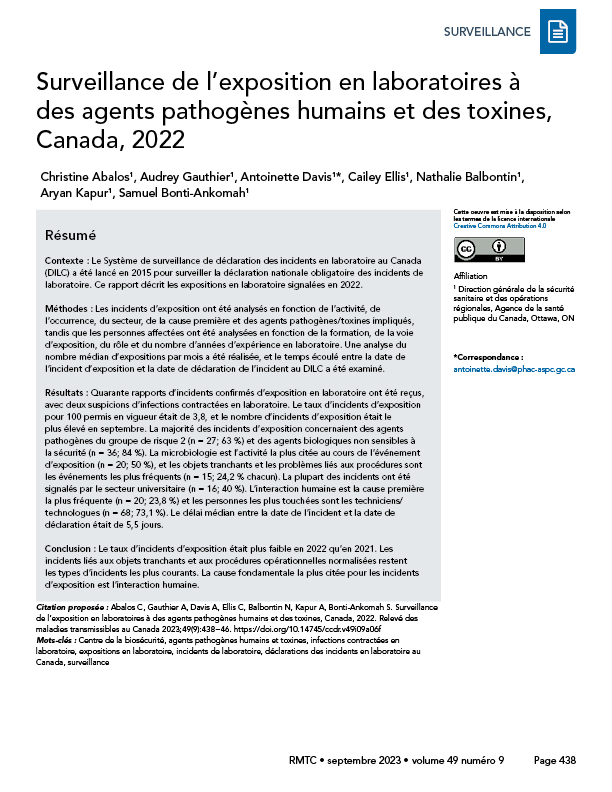 Volume 49-9, septembre 2023 : Maladies infectieuses courantes causées par des bactéries