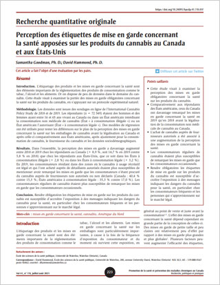 Recherche quantitative originale – Perception des étiquettes de mise en garde concernant la santé sur le cannabis au Canada et aux États-Unis