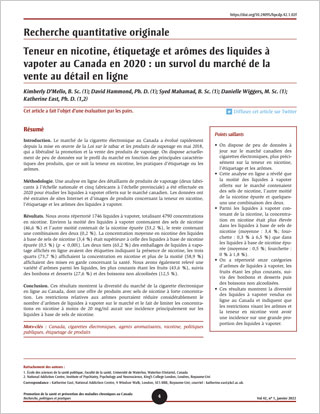 Recherche quantitative originale – Teneur en nicotine, étiquetage et arômes des liquides à vapoter au Canada en 2020 : un survol du marché de la vente au détail en ligne