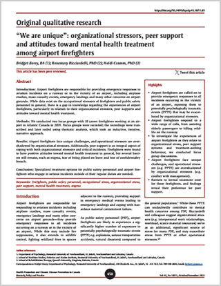 Original qualitative research – “We are unique”: organizational stressors, peer support and attitudes toward mental health treatment among airport firefighters