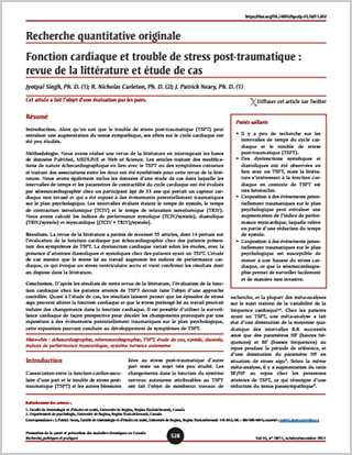 Recherche quantitative originale – Fonction cardiaque et trouble de stress post-traumatique : revue de la littérature et étude de cas