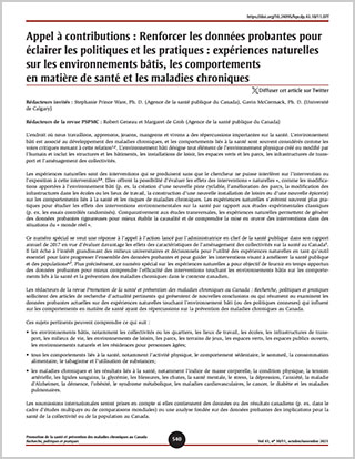 Appel à contributions : Renforcer les données probantes pour éclairer les politiques et les pratiques : expériences naturelles sur les environnements bâtis, les comportements en matière de santé et les maladies chroniques