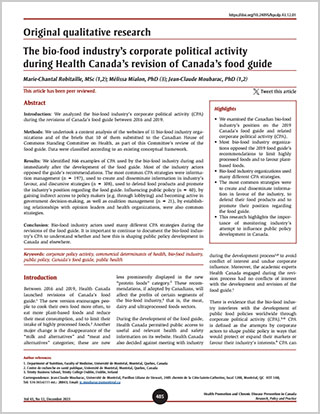 Original qualitative research – The bio-food industry’s corporate political activity during Health Canada’s revision of Canada’s food guide