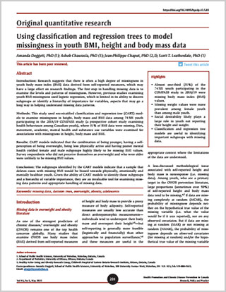 Original quantitative research – Using classification and regression trees to model missingness in youth BMI, height and body mass data