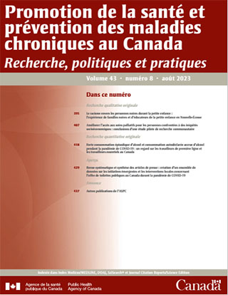 Promotion de la santé et prévention des maladies chroniques au Canada, volume 43, no 8, 2023