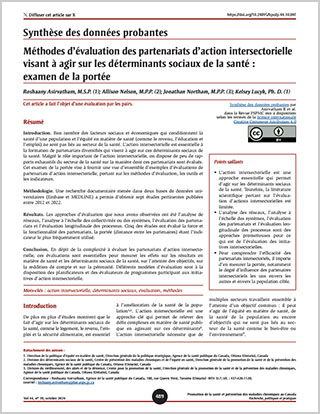 Synthèse des donnees probantes – Méthodes d’évaluation des partenariats d’action intersectorielle visant à agir sur les déterminants sociaux de la santé : examen de la portée