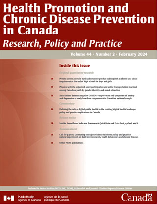 Health Promotion and Chronic Disease Prevention in Canada, Vol 44, No 2, 2024