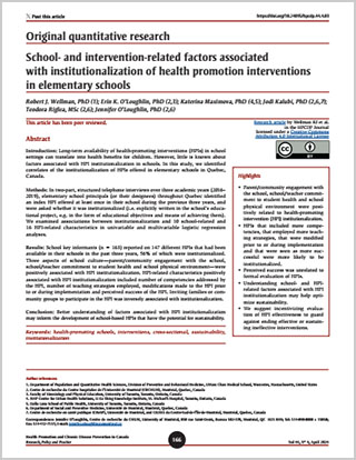 Original quantitative research – School- and intervention-related factors associated with institutionalization of health promotion interventions in elementary schools