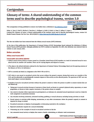 Corrigendum – Glossary of terms: A shared understanding of the common terms used to describe psychological trauma, version 3.0