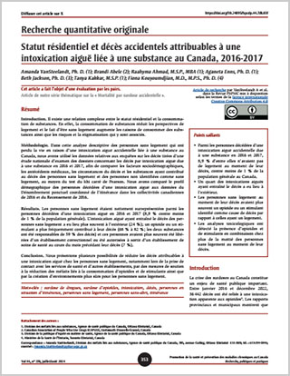 Recherche quantitative originale – Statut résidentiel et décès accidentels attribuables à une intoxication aiguë liée à une substance au Canada, 2016-2017