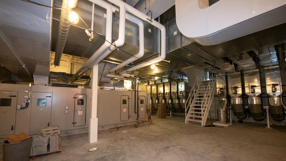 The large heating, ventilation and air conditioning system in the building’s mechanical area