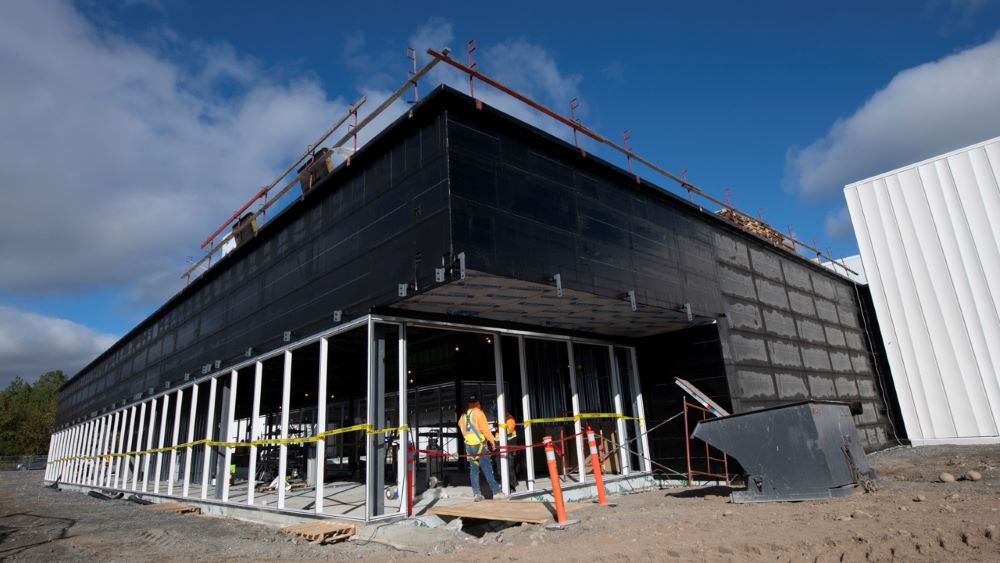 The exterior of a building under construction.