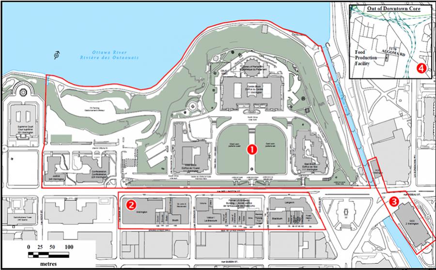 Map indicating the boundary of the Parliamentary Precinct. Text description below image.